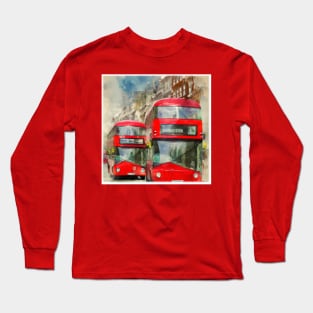 Double Decker Bus Watercolor Long Sleeve T-Shirt